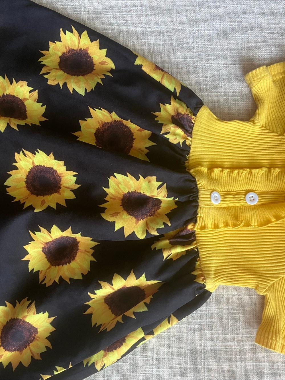 Sunflower Print Yellow & Black Kids Dress